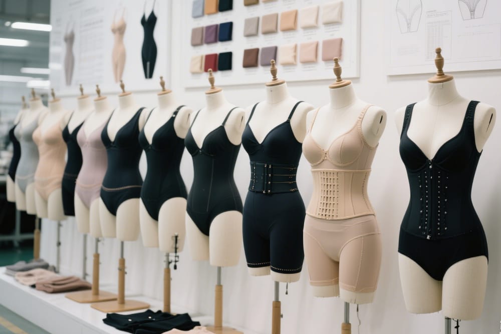 Modelos de prendas moldeadoras en la sala de exhibición de S-SHAPER